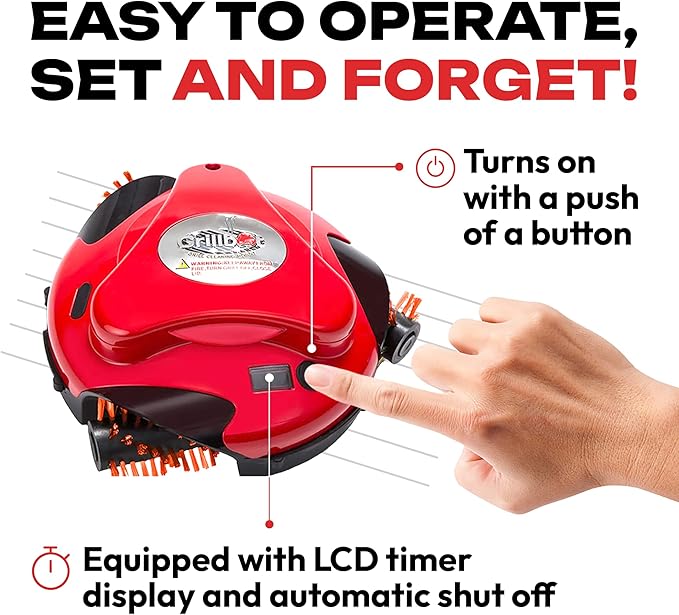 Grillbot Automatic Grill Cleaning Robot with Nylon Brushes, BBQ Grill Cleaner, Grill Brush, Grill Scraper, BBQ Accessories (Red Grillbot)