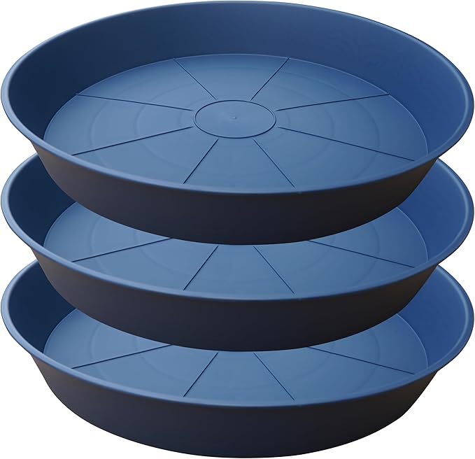 3 Pack of 20 22 inch Plant Saucer (19.2 Inch Base), 3.6" Depth Tray, Large Deep Garden Plastic Flower Planter Plant Trays for Indoors Outdoor Bath Bath (22", Blue)