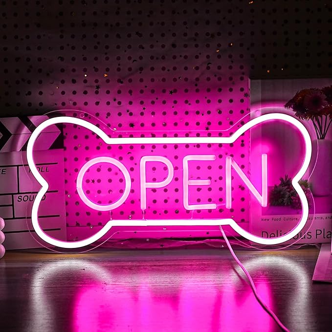 Led Neon Open Sign For Business, Dog Bone Neon Sign Art Pet Shop, Welcome Sign For Business Walls Window Bar Salon Art Hotel Wall Decor