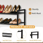 Simple 3 Tier Shoe Rack,Metal Stackable Shoe Storage Organizer for Closet,Entryway, Bedroom, Black (Black, 3-Tier)