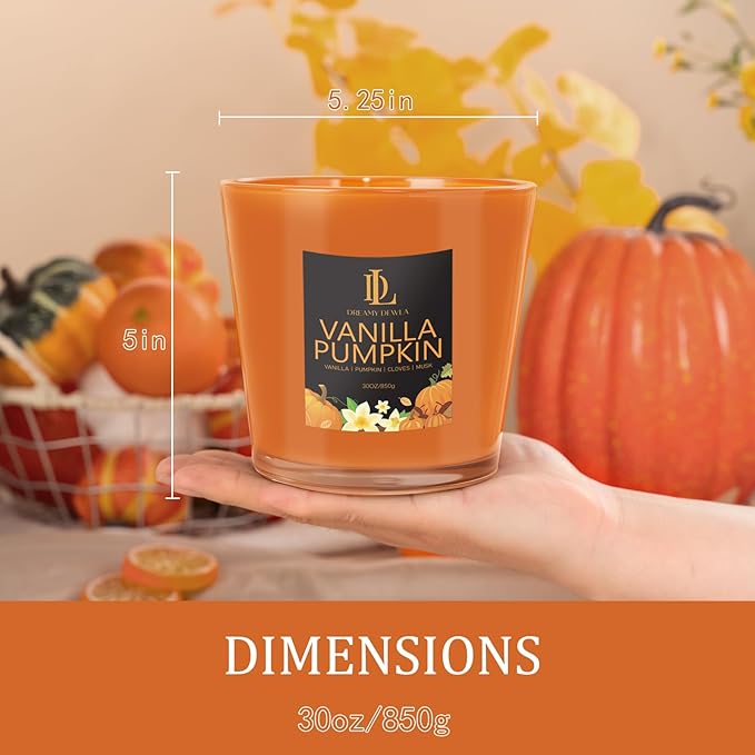 Vanilla Pumpkin Candle, Fall Scented Candle, Large 30oz Natural Soy Candles, 4-Wick 80 Hour Burn Time, Autumn Fragrance Candles Gifts for Home Decor