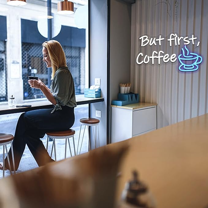 But First Coffee Neon Sign for Coffee Bar Pub Decor,Wall Art Decoration For Restaurant Living room,Led Light of Cafe,USB Power Supply With Metal Chain.