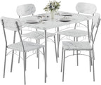 VECELO Dining Table Set for 4, 5-Piece Kitchen Table with 4 Chairs, MDF Board Tabletop with Metal Frame for Small Space, Compact Dinette, Breakfast Nook, White