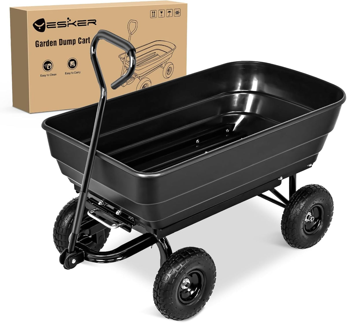 Yesker Garden Carts - 900lbs Dump Wagon with All Terrain Inflatable Wheels for Yard Lawn Farms Gardening - Heavy Duty Utility Outdoor Hauling Wheelbarrow