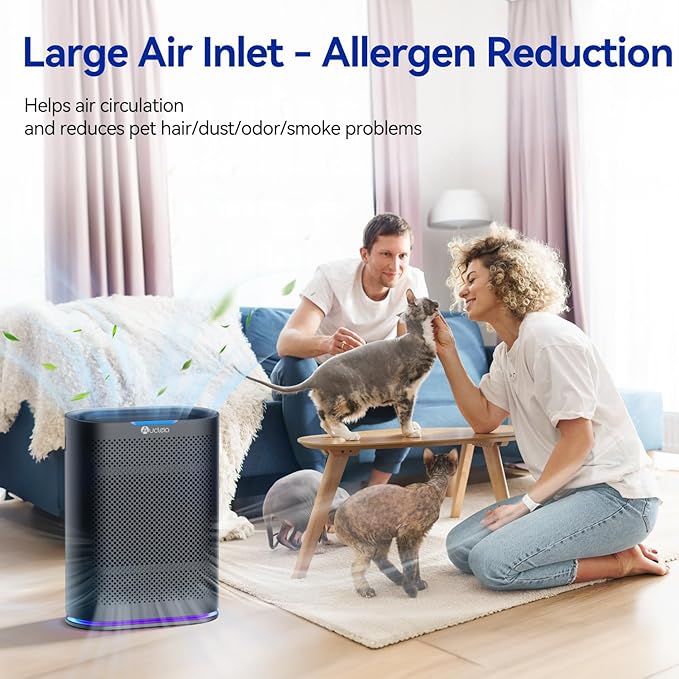 Air Purifiers for Home Large Room Cover 2,100 Ft²,Home Air Purifier with Air Quality Monitor & Aromatherapy,Auto H13 Air Purifier Removes Pets Hair Dust Smoke Odor,with 7 Colors Light(Black)