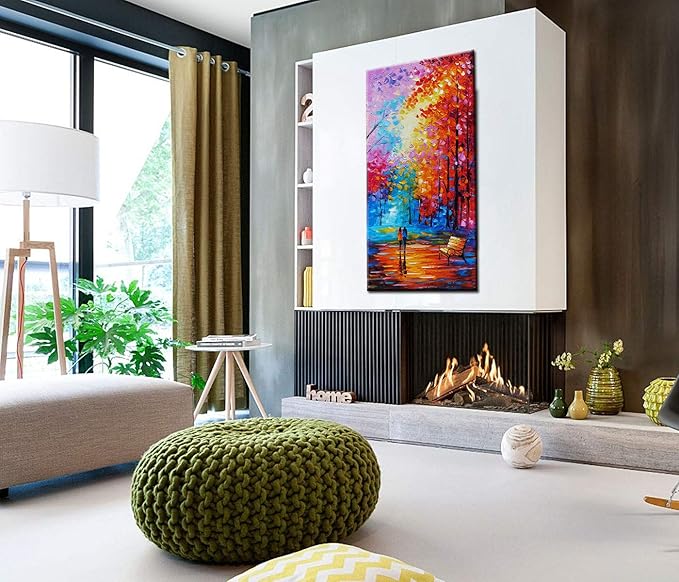 Tyed Art- Contemporary Art Oil Painting On Canvas Textured Tree Painting Palette Knife Abstract Landscape Wall Paintings Home Office Decorations Canvas Wall Art Painting 24x48inch