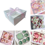 Bento Cake and Cupcake Box 2-in-1 4-inch Cake and 5 Cupcakes Box 5 Sets with One Wide Roll of Ribbon for Family Dinner Birthday Party Picnic Gift (faskdfh)