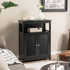Tangkula Bathroom Floor Cabinet, Wooden Freestanding Storage Cabinet with Double Shutter Door & Adjustable Shelf, Storage Cabinet for Bathroom Living Room (Black)
