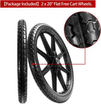 (2 PACK) 20" Flat Free Cart Wheels Compatible with rubbermaid Wheelbarrow Wheels,20x2" Flat Free Tires for Lawn Mower, Garden Cart- 3/4" Bearing,Hub Length 2.5", Black
