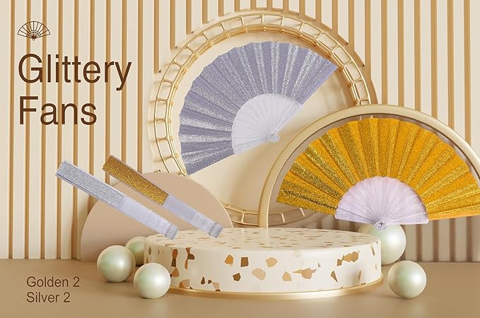 HUNANBANG Glitter Folding Hand Fan for Men Women Acrylic Folding Clack Hand Fan for Music Disco Rave Festival Party Supplies (Glitter slv2gd2)