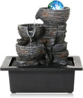 Dyna-Living Water Fountain Indoor Tabletop Waterfall Fountain with Coloured LED Light, Desktop Decorative Water Fountain, Office Fountain Waterfall for Desk, Zen Water Fountain for Home Decor