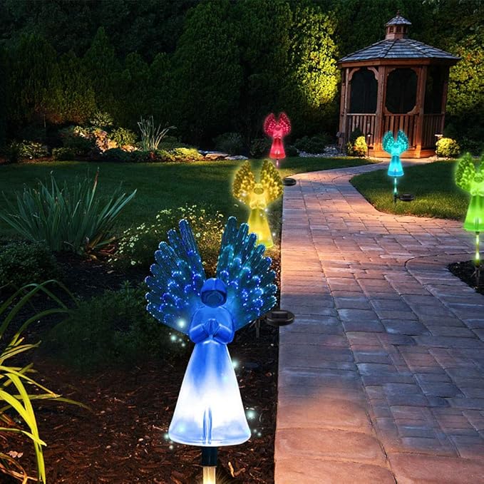 Solar Lights Outdoor Decorative Angel, Garden Solar Light Housewarming Gifts for Women Friends Mom Grandma, Color Changing Garden Stake Light for Yard Patio Pathway Grave Cemetery Decorations