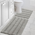 H.VERSAILTEX Bathroom Rugs Bath Rug Set 2 Piece Bathroom Contour Rug Toilet Mat Sets Non Slip Contour Bath Rug Ultra Thick Water Absorbent Striped Bath Mats Washable(20" x 32" Plus 20" x 20" U, Dove)