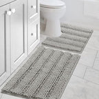 H.VERSAILTEX Bathroom Rugs Bath Rug Set 2 Piece Bathroom Contour Rug Toilet Mat Sets Non Slip Contour Bath Rug Ultra Thick Water Absorbent Striped Bath Mats Washable(20" x 32" Plus 20" x 20" U, Dove)