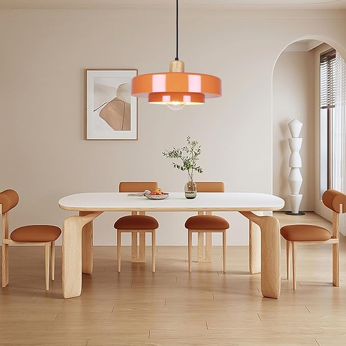 Pendant Light Vintage Light Fixtures, Metal Pendant Lights Kitchen Island, Modern Chandelier Pendant Shade Orange Light Fixture for Bedroom Hotel Dining Room Living Room Kitchen