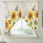 Farm Sunflowers Swag Valances for Windows, Retro Flowers Butterfly Botanical Beige Rod Pocket Kitchen Curtains Valance, Small Window Curtains Swag for Cafe Bathroom Living Room, 2 Panels, 36x36 inch