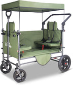 TMZ Collapsible Wagon Cart with Side-Opening Seat Conversion Design, Foldable Utility Wagon with 2 Seats, Heavy Duty Wagon 265 lbs Load Capacity (Green)