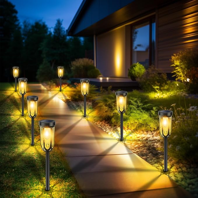 Solar Pathway Lights Outdoor, Bright Solar Lights Outdoor Waterproof IP65, Auto On/Off Driveway Patio Light, LED Solar Garden Lights Landscape Lighting for Walkway Lawn Yard (4 Pack)