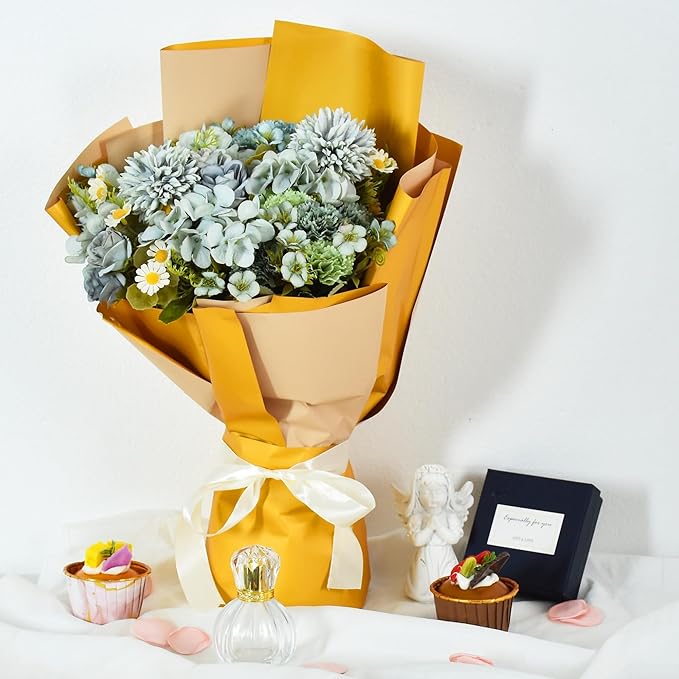 BEISHIDA 20Pcs Gold and Kahki Double Sided Floral Wrapping Paper Matte Waterproof Flower Bouquet Wrapping Paper for Floral Wrap Florist Packing Supplies Birthday Valentine's Christmas Gift Wrapping