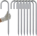 AAGUT 16 Inch Rebar Tent Stakes Heavy Duty 3/8" J Hook Ground Anchors Galvanized Steel Metal Garden Stake Yard Landscape Spikes 8 Pack for Chain Link Fence, Canopy