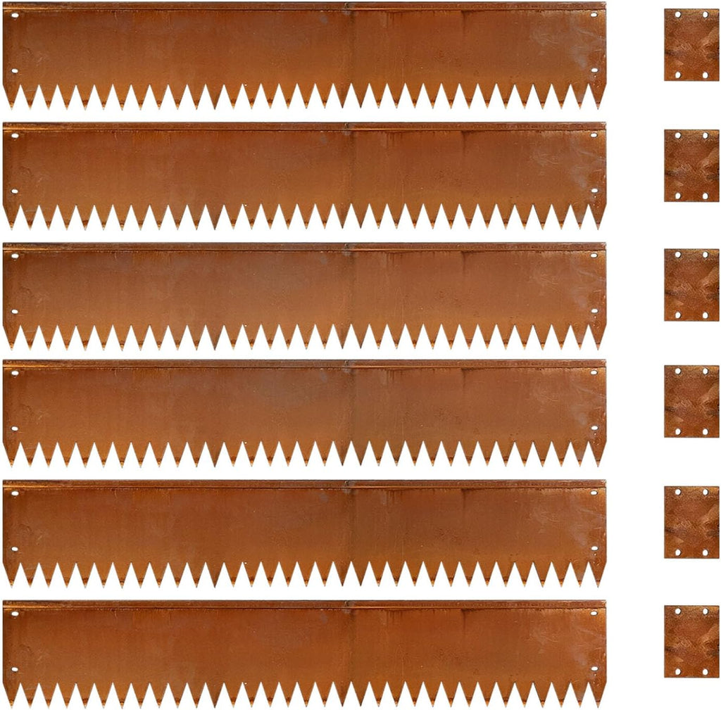 Cor Ten Steel Metal Landscape Edging 40 inch with Top Bending Protection Pre-Rusted Cor Ten Steel Garden Edging 6 Inch Depth 180 Degree Bend 6 Pack for Lawn Yard (6 inch-180 Degree Bend, Rusted)