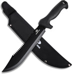 Mossy Oak 16" Heavy Duty Machete with Saw and Sheath, Sharp Dual-Edge Blade, Ergonomic Non-Slip Handle for Bushcraft, Outdoor Hunting, Garden Cutting and Yard Work