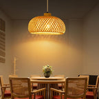 23.6inch Bamboo Rattan Pendant Light, Hand-Woven Wicker Boho Hanging Ceiling Light Fixture, Beige Pendant Lamp Rustic Farmhouse Chandelier for Kitchen Island, Dining Room, Bedroom, Living Room