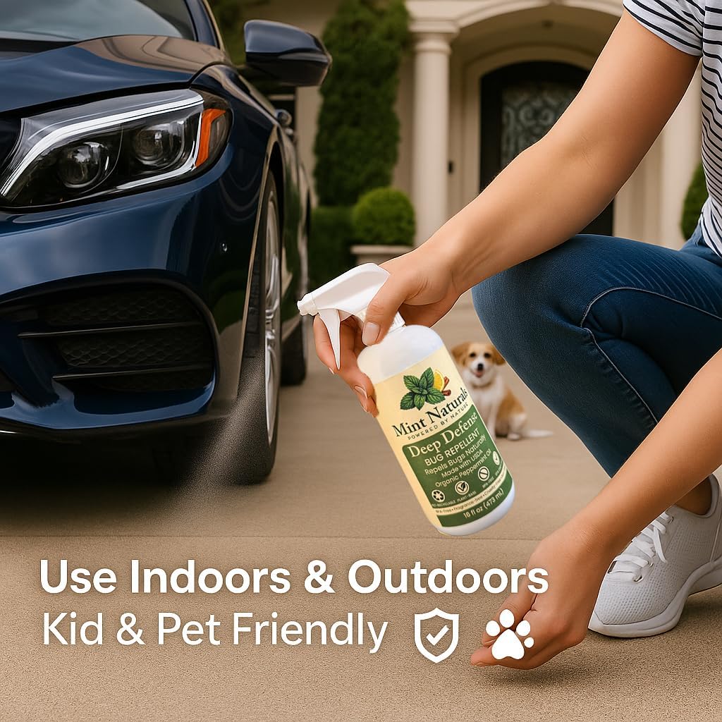 Deep Defense – Natural Bug Spray & Indoor/Outdoor Insect Repellent, Peppermint Oil Formula for Spiders, Ants, Roaches & Crawling Pests – 16oz Made in USA