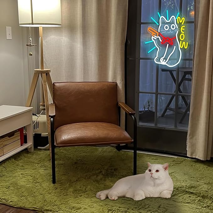 MEOW Cat Neon Sign, Cute LED Wall Light for Bedroom, Game Room, Bar, Cat Lovers Gift, USB Powered, Dimmable