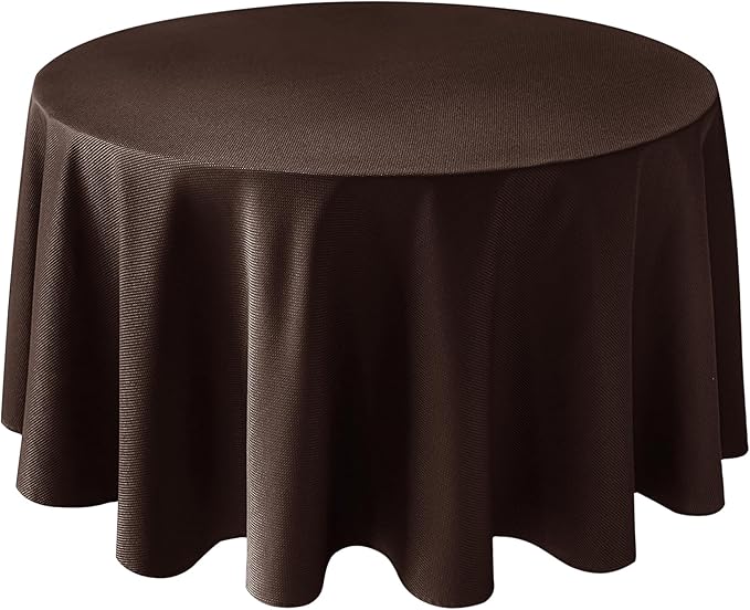 Biscaynebay Textured Fabric Round Tablecloths 90", Brown Water Resistant Table Cloths Circle Folding Table Covers Linen for Dining, Kitchen, Wedding, Parties etc. Machine Washable