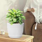 9/8/7.5 inch Flower Pots, Set of 3 Modern Decorative Plastic Planters with Drainage Holes and Saucers, Plant Pots for Indoor Outdoor Plants, White