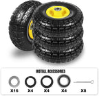 10 Inch Soild Rubber Dolly Tire Wheels, 4.10/3.50-4" Tire and Wheel Flat Free for Garden Carts, 5/8" Bearings,2.1"Offset Hub for Hand Truck, Gorilla Cart, Wheelbarrow Metal (4 Packs)