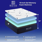 REVO Sleep Gel Memory Foam Mattress, 10-Inch California King – Cooling Gel Foam Mattress with Supportive Pressure Relief and Breathable Comfort – Deep, Restorative Sleep