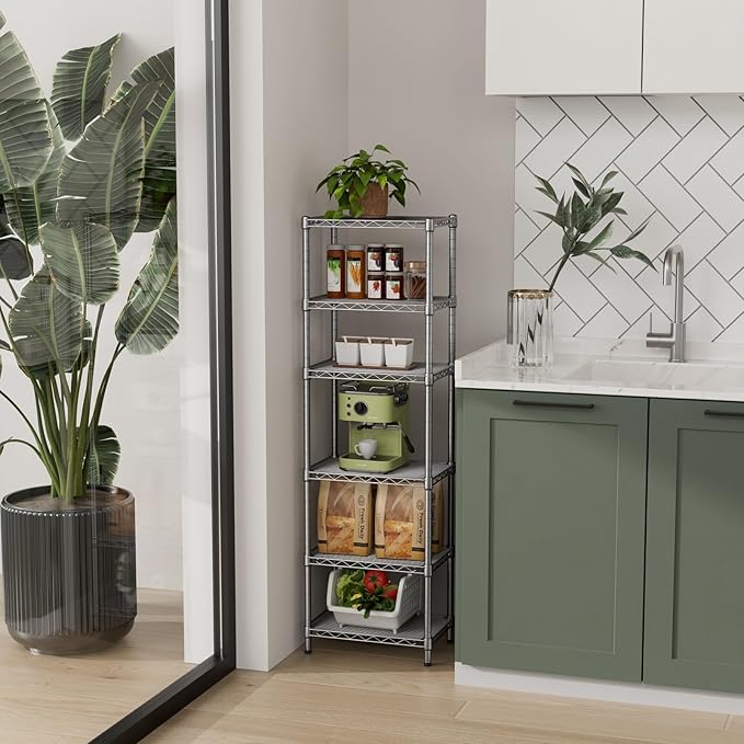 Small 5 tire Shelves Storage Wire Shelving Unit Metal Shelf Adjustable Organizers Storage Shelving for Bathroom Laundry Room Kitchen Pantry10”D x 16”W x 60.2”H Silver