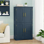 Tangkula Bathroom Floor Storage Cabinet, 43.5" H Freestanding Pantry Cabinet with 4 Doors and 2 Adjustable Shelves, Kitchen Cupboard for Living Room, Dining Room, Bathroom (Navy Blue, 43.5" H)