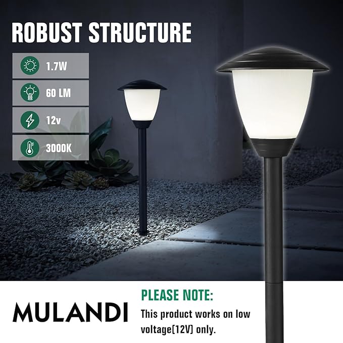 Low Voltage Pathway Lights LED Landscape Lights, 1.7W 12V, 3000K Warm White, IP65 Waterproof, ETL Listed, for Yard, Walkway, Garden, Black 6 Pack