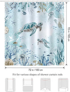 Bonhause Sea Turtle Shower Curtain for Bathroom Teal Blue Ocean Beach Coastal Decorative Bath Curtain 72 x 72 Inch Polyester Fabric Waterproof Bathroom Curtain with 12 Hooks