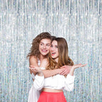 GOER 3.2 ft x 8.2 ft Metallic Tinsel Foil Fringe Curtains Party Photo Backdrop Party Streamers for Birthday,Graduation,New Year Eve Decorations Wedding Decor (3 Pcs, Shiny Silver)