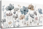 Elegant Flowers Canvas Wall Art - Floral Pictures for Wall Decor Indigo Brown Grey Canvas Painting Nature Printing Artwork for Living Room Bedroom Home Office Wall Decoration 24" x 48"
