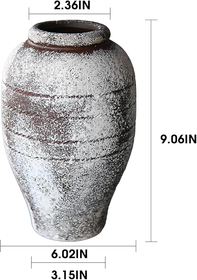 Antique Brown Ceramic Flower Vase for Living Room Bedroom 9.06'' Farmhouse Decor for Bouquet Fake Plant Home Decor Office Table Shelf Fireplace Centerpieces Rustic Retro Vintage Classic Modern