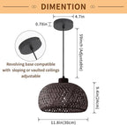 Black Bamboo Pendant Light, 11.8inch Hand-Woven Natural Wicker Rattan Farmhouse Lamp, Boho Hanging Chandelier, Rustic Kitchen Island Ceiling Pendant Light for Living Room, Dining, Foyer
