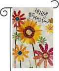 Summer Flowers Garden Flag 12x18 Inch Double Sided,Hello Sunshine Sunflower Daisy Small Yard Flags for Outdoor,Seasonal Decoration for Spring Farmhouse Holiday Outside