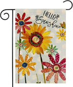 Summer Flowers Garden Flag 12x18 Inch Double Sided,Hello Sunshine Sunflower Daisy Small Yard Flags for Outdoor,Seasonal Decoration for Spring Farmhouse Holiday Outside