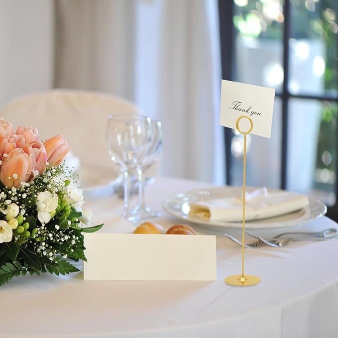Urban Deco 36PK Table Number Holders Place Card Holders 12 Inch Table Card Holders Steel Card Holders for Photos, Food Signs, Memo Notes, Weddings, Restaurants, Birthdays (Gold 36PK)