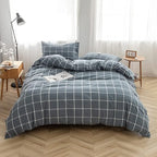FACE TWO FACE Bedding Duvet Cover Set100% Washed Cotton Duvet Cover Linen Like Textured Breathable Durable Soft Comfy (Full, Grey Green Grid)