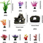 Fish Tank Decorations Plants with Resin Broken Barrel and Cave Rock View, 15pcs Aquarium Decorations Plants Plastic,Fish Tank Accessories, Fish Cave and Hideout Ornaments, Aquarium Decor