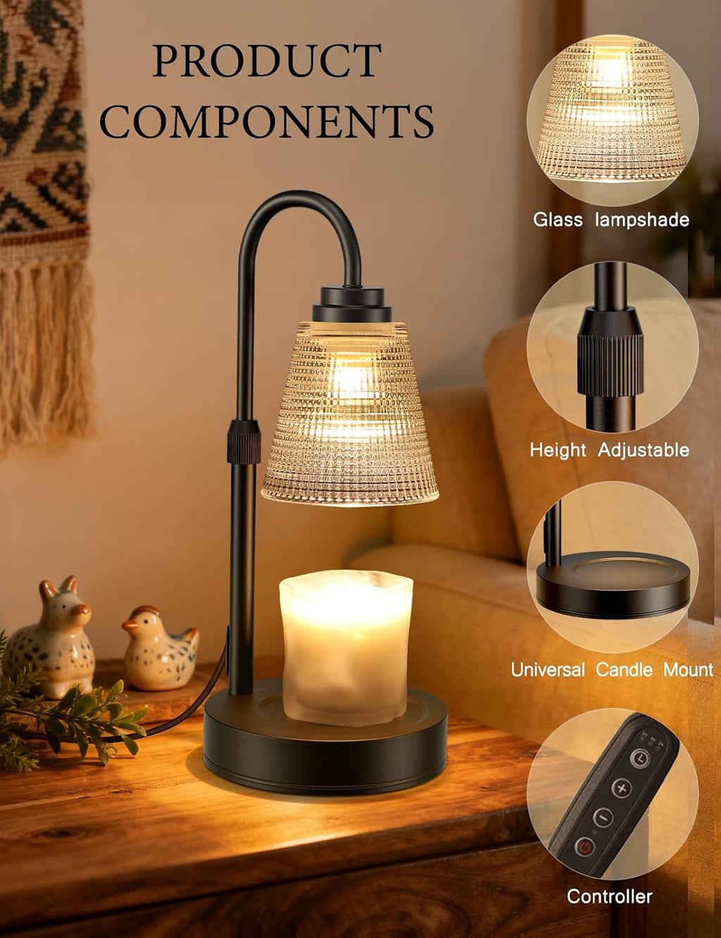 Candle Warmer Lamp with Timer Dimmable, Adjustable Height Wax Melts Warmer for Jar Candles, Housewarming, Birthday, for Women and Mom, Home Decor