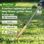 2pack 16inch Weed Puller Tool,Weeding Tool,4 Teeth Stainless Steel Hand Weeder for Effortless Weeding,Portable Uprooting Tool for Vegetable Gardening,Backyard,Farm (Wooden Handle&Stainless Steel)