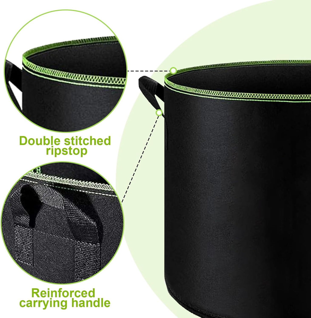 6-Pack 10 Gallon Grow Bags - 300G Heavy Duty Aeration Fabric Pots with Handles,Thickened Nonwoven Planter Bags for Vegetables Flowers Fruits