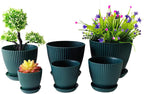 7.5/6.5/5.5/4.9/4.2/3.5 Inch Plant Pots with Saucers & Drain Holes - Indoor/Outdoor Flower Pots for Succulents, Herbs, Cactus - Modern Lightweight Durable Planter Set, Dark Green
